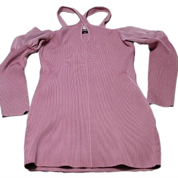 Bebe Dusty Pink Knit Dress Criss Cross Straps XLARGE - Picture 3 of 9